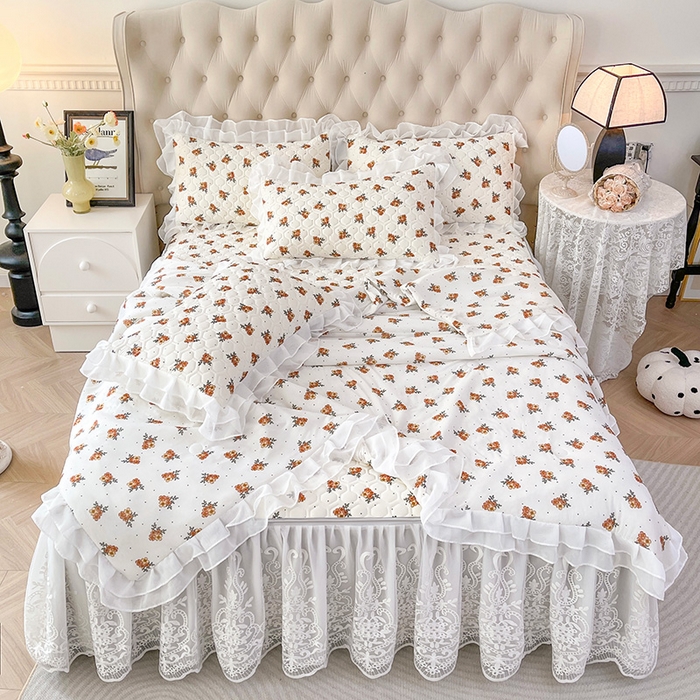 91家纺网 家纺一手货源 找家纺 虹星家纺 2024新款凉感丝印花可拆床裙套件-夏被凉席四件套 繁花集序