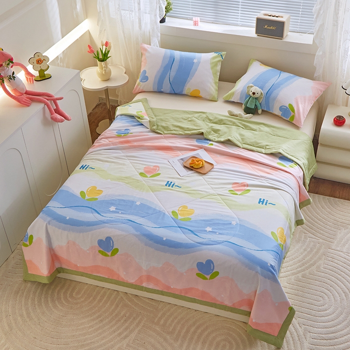 91家纺网 家纺一手货源 找家纺 金柚子2024新款全棉印花夏凉被 天使之心-粉