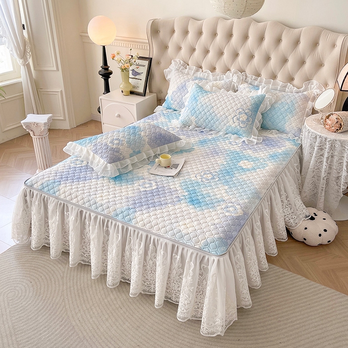 91家纺网 家纺一手货源 找家纺 虹星家纺 2024新款凉感丝印花可拆床裙套件-三件套 花花梦境