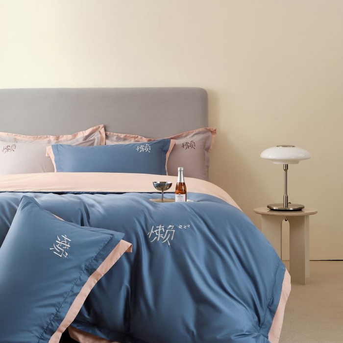 91家纺网 家纺一手货源 找家纺 LADY COCO 2024新款全棉翻盖式三边拉链四件套-东方好棉懒福系列 宁静蓝