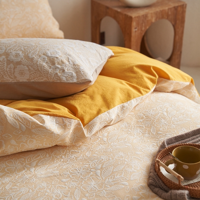 91家纺网 家纺一手货源 找家纺 （总）安莱生活 2024新款绾绾色织双层纱大提花基础款四件套