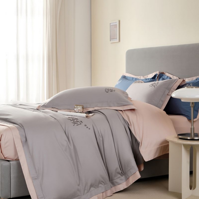 91家纺网 家纺一手货源 找家纺 LADY COCO 2024新款全棉翻盖式三边拉链四件套-东方好棉懒福系列 轻纱灰