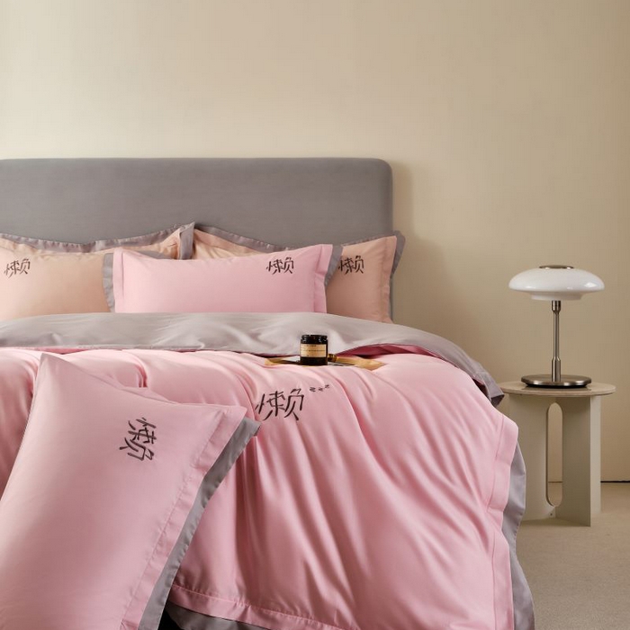 91家纺网 家纺一手货源 找家纺 LADY COCO 2024新款全棉翻盖式三边拉链四件套-东方好棉懒福系列 蔷薇粉