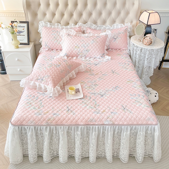 91家纺网 家纺一手货源 找家纺 虹星家纺 2024新款凉感丝印花可拆床裙套件-三件套 叶语浪漫