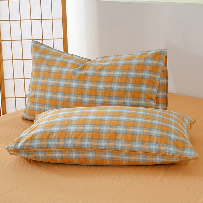 91家纺网 家纺一手货源 找家纺 迪乐妮家居 2024新款色织全棉夏被四件套 蜜橘格