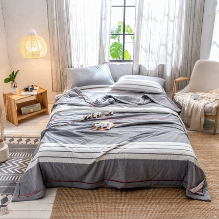 21度C 2024新款A类全棉色织水洗棉棉花夏被 光阴灰