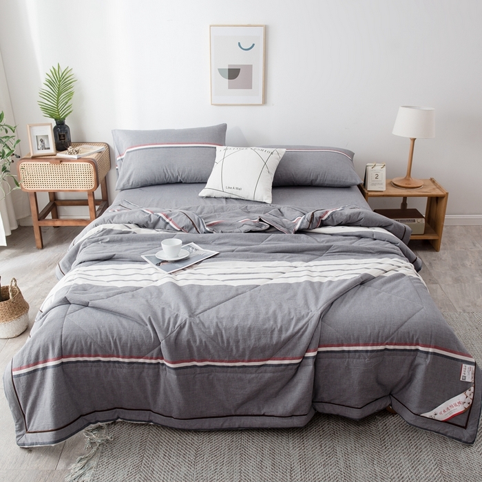 91家纺网 家纺一手货源 找家纺 21度C 2024新款A类全棉色织水洗棉棉花夏被 光阴灰