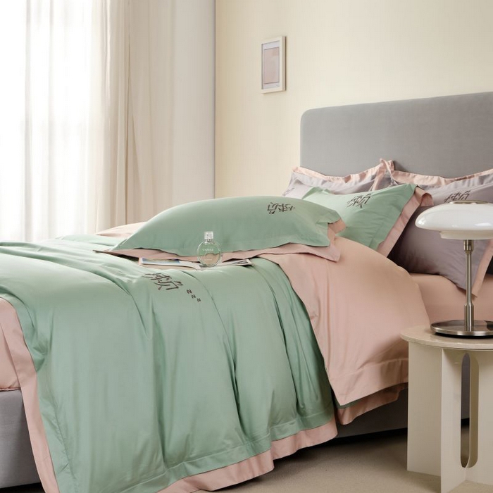 91家纺网 家纺一手货源 找家纺 LADY COCO 2024新款全棉翻盖式三边拉链四件套-东方好棉懒福系列 羽翠韵