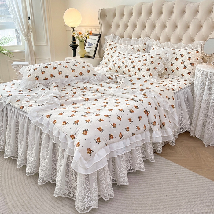 91家纺网 家纺一手货源 找家纺 虹星家纺 2024新款凉感丝印花可拆床裙套件-夏被凉席四件套 繁花集序