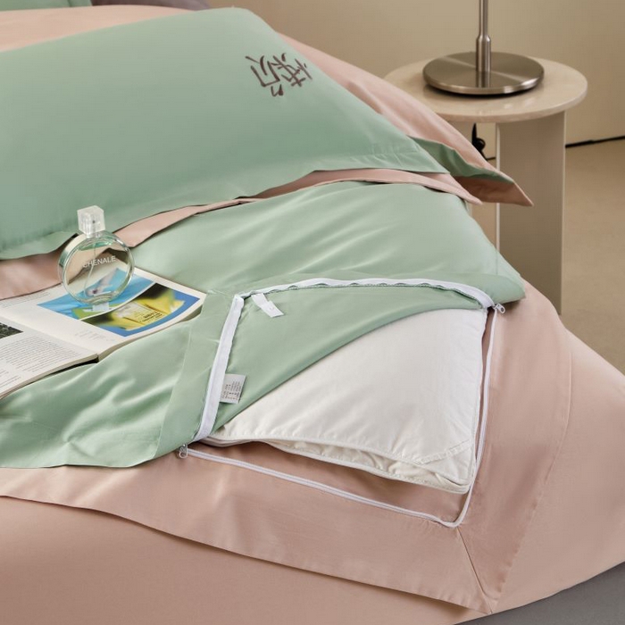 91家纺网 家纺一手货源 找家纺 LADY COCO 2024新款全棉翻盖式三边拉链四件套-东方好棉懒福系列 羽翠韵