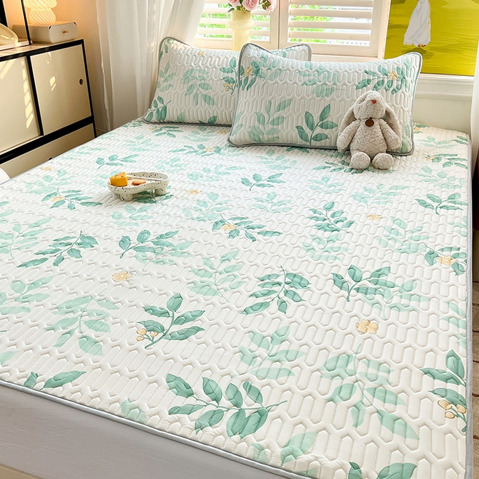 91家纺网 家纺一手货源 找家纺 慕澄家纺 2024新款小版印花0.5乳胶凉席系列 绿叶