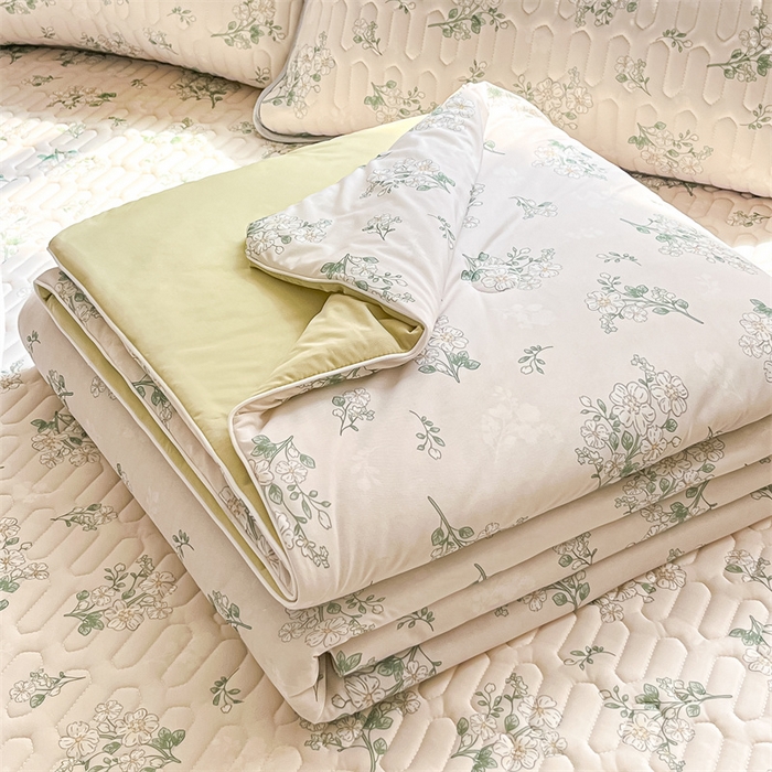 91家纺网 家纺一手货源 找家纺 古吉梦 2024新款冰激凌凉感丝夏被-小清新 凉感丝夏被-春意+莴苣