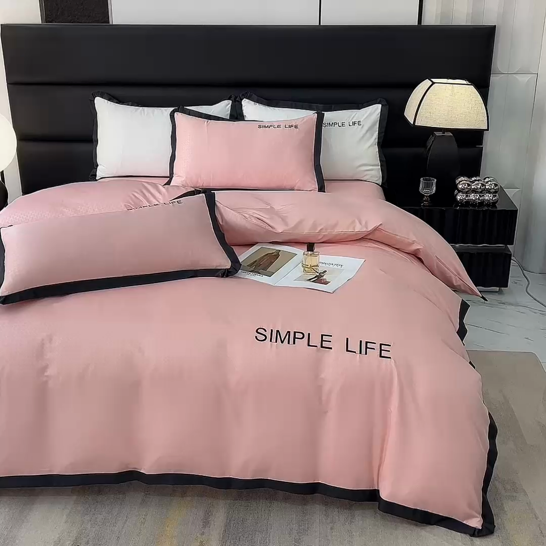 91家纺网 家纺一手货源 找家纺 艾米家居 2025水洗真丝提花系列简约生活 简约生活豆沙粉