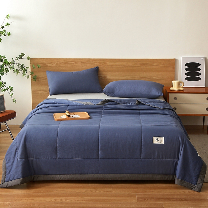 91家纺网 家纺一手货源 找家纺 猎鹿人家纺 2024新款纯色水洗棉纱棉花夏被 绅士蓝