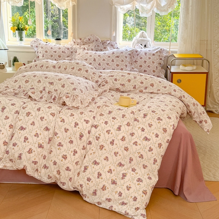 91家纺网 家纺一手货源 找家纺 上尚居 2024直播爆款韩版印花小清新卡通云朵棉四件套 依美莎