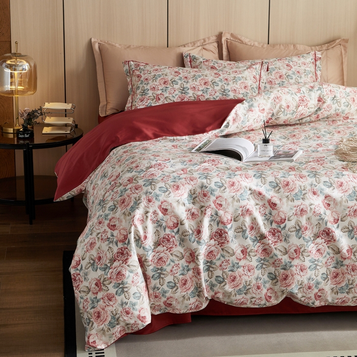 91家纺网 家纺一手货源 找家纺 怡家居 2024新款100支长绒棉印花四件套 彩蝶