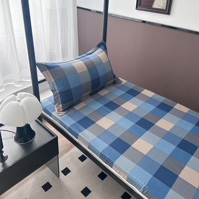 91家纺网 家纺一手货源 找家纺 凌云家纺 2025新款A类全棉加绒学生宿舍床垫套（全棉+宝宝绒） 灰蓝格