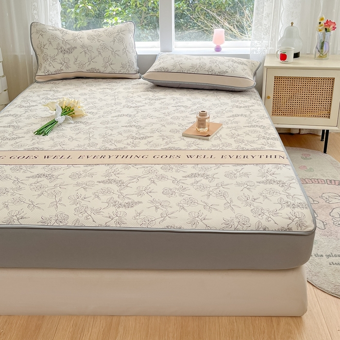 91家纺网 家纺一手货源 找家纺 星座 2025大斜纹复合冰丝凉席床笠款 午后茶花-床笠款