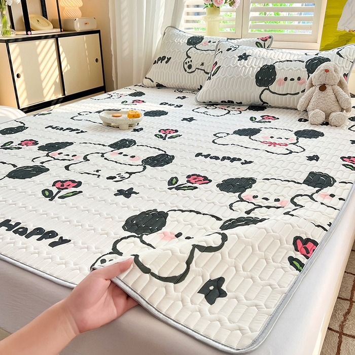 91家纺网 家纺一手货源 找家纺 慕澄家纺 2024新款小版印花0.5乳胶凉席系列 快乐小狗