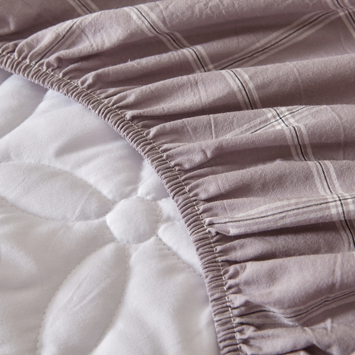 91家纺网 家纺一手货源 找家纺 杜先生 2024新款无印风水洗棉夹棉床笠 浅灰大格