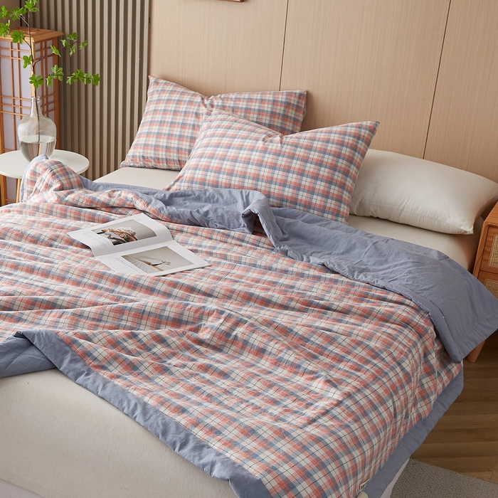 91家纺网 家纺一手货源 找家纺 猎鹿人家纺 2024新款水洗棉棉花夏被 贝拉-粉