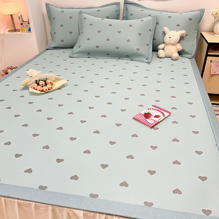 91家纺网 家纺一手货源 找家纺 全季家居 2024新款卡通提花系列PE凉感席 爱心-北极蓝