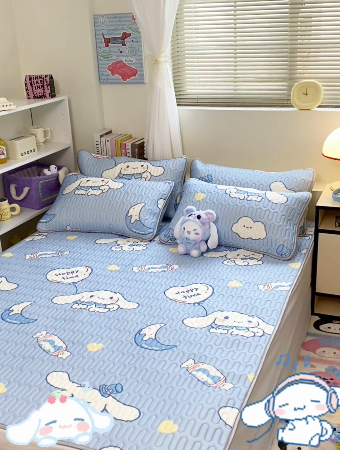 91家纺网 家纺一手货源 找家纺 澳萝拉 2024新款A类凉感丝三丽鸥乳胶凉席 画家大耳狗