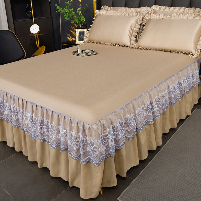 91家纺网 家纺一手货源 找家纺 艾裙海  2025新款纯色床裙款冰丝凉席 玫瑰金