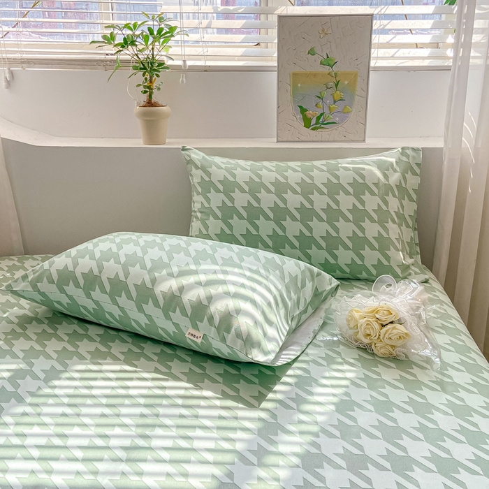 91家纺网 家纺一手货源 找家纺 卧趣家纺 2024新品全棉老粗布单品床单床笠系列-单品床单系列 千鸟格-绿