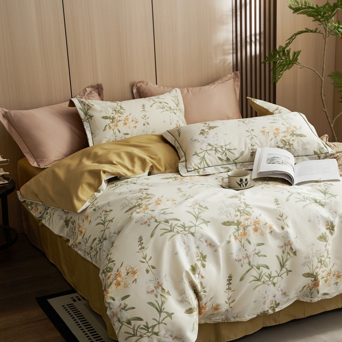 91家纺网 家纺一手货源 找家纺 怡家居 2024新款100支长绒棉印花四件套 花想容