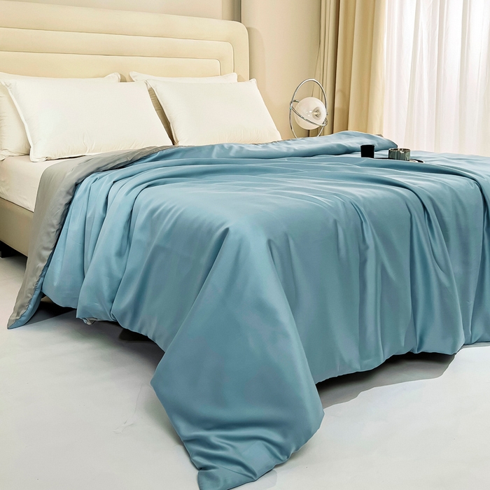 91家纺网 家纺一手货源 找家纺 锦罗绣 2024新款80s奥地利进口兰精天丝单品被套 蓝拼灰