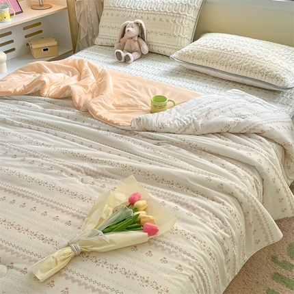 古吉梦 2024新款冰激凌凉感丝夏被-小清新 凉感丝夏被-樱桃花+暖桔