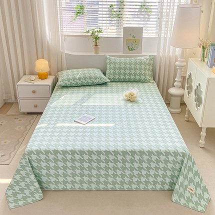 卧趣家纺 2024新品全棉老粗布单品床单床笠系列-单品床单系列 千鸟格-绿