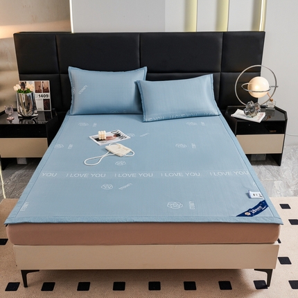 91家纺网 家纺一手货源 找家纺 宜派家纺 2024新款凉感丝刺绣凉席三件套 小花-蓝-直角