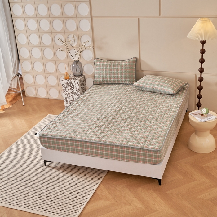 91家纺网 家纺一手货源 找家纺 杜先生 2024新款无印风水洗棉夹棉床笠 简兮格