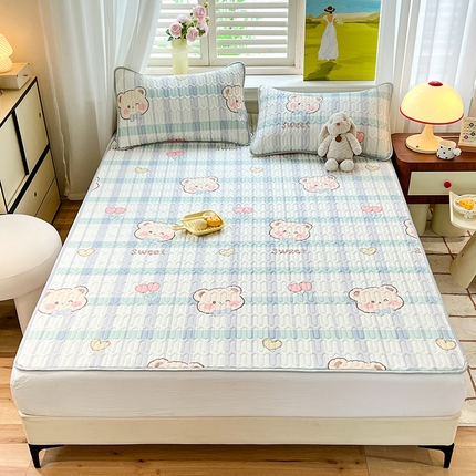 慕澄家纺 2024新款小版印花0.5乳胶凉席系列 格子熊