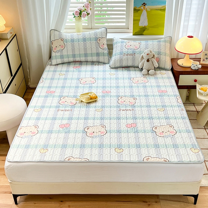 91家纺网 家纺一手货源 找家纺 慕澄家纺 2024新款小版印花0.5乳胶凉席系列 格子熊