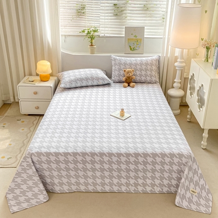 卧趣家纺 2024新品全棉老粗布单品床单床笠系列-单品床单系列 千鸟格-灰