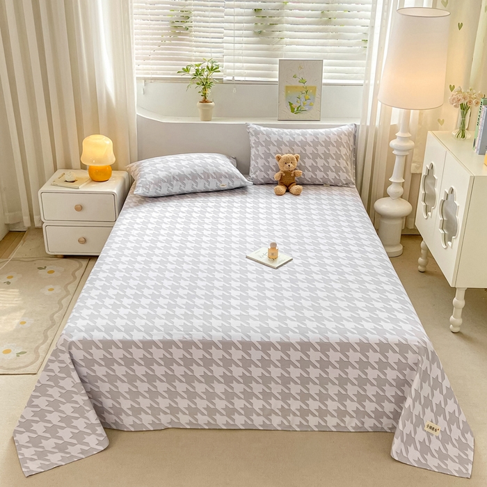 91家纺网 家纺一手货源 找家纺 卧趣家纺 2024新品全棉老粗布单品床单床笠系列-单品床单系列 千鸟格-灰