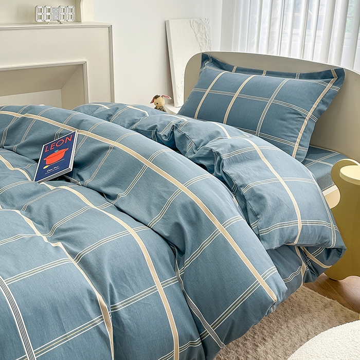 91家纺网 家纺一手货源 找家纺 凌云家纺 2025新款A类13372全棉床单款三件套四件套 绅士蓝