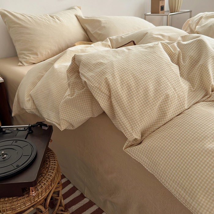 91家纺网 家纺一手货源 找家纺 水洗的故事 2024新款无印良品水洗棉四件套  小小格米