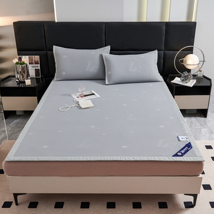 91家纺网 家纺一手货源 找家纺 宜派家纺 2024新款凉感丝刺绣凉席三件套 LC-灰-直角