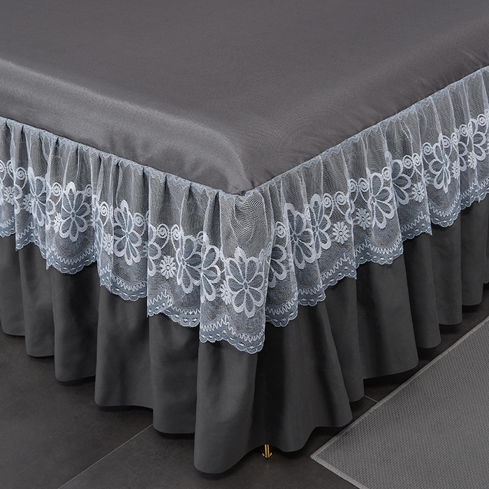 91家纺网 家纺一手货源 找家纺 艾裙海  2025新款纯色床裙款冰丝凉席 深灰