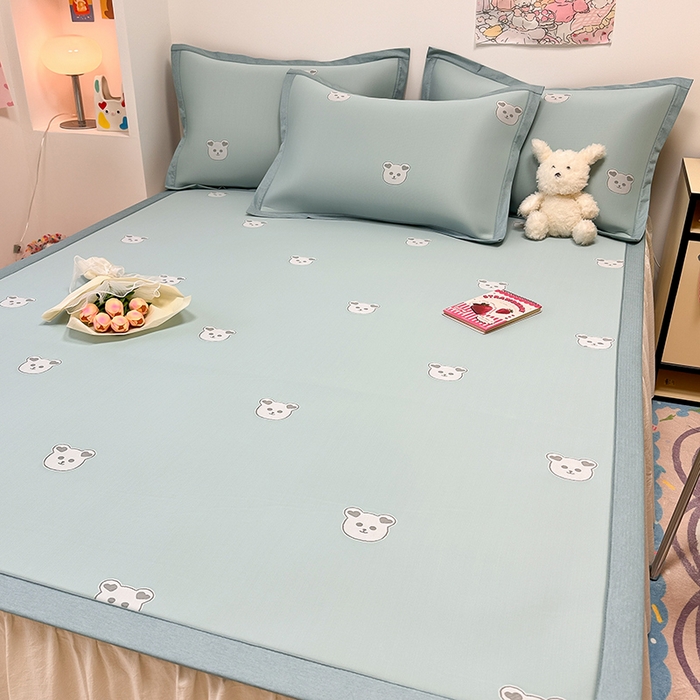 91家纺网 家纺一手货源 找家纺 全季家居 2024新款卡通提花系列PE凉感席 小熊-北极蓝