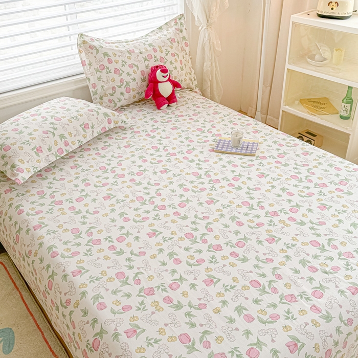 91家纺网 家纺一手货源 找家纺 金帛坊 2024新款全棉印花床单枕套三件套 米莱