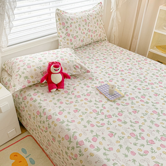 91家纺网 家纺一手货源 找家纺 金帛坊 2024新款全棉印花床单枕套三件套 米莱