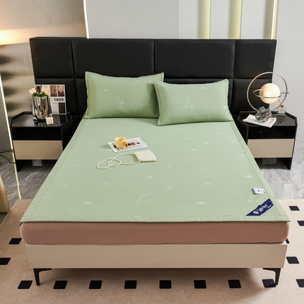 91家纺网 家纺一手货源 找家纺 宜派家纺 2024新款凉感丝刺绣凉席三件套 LC-绿-直角