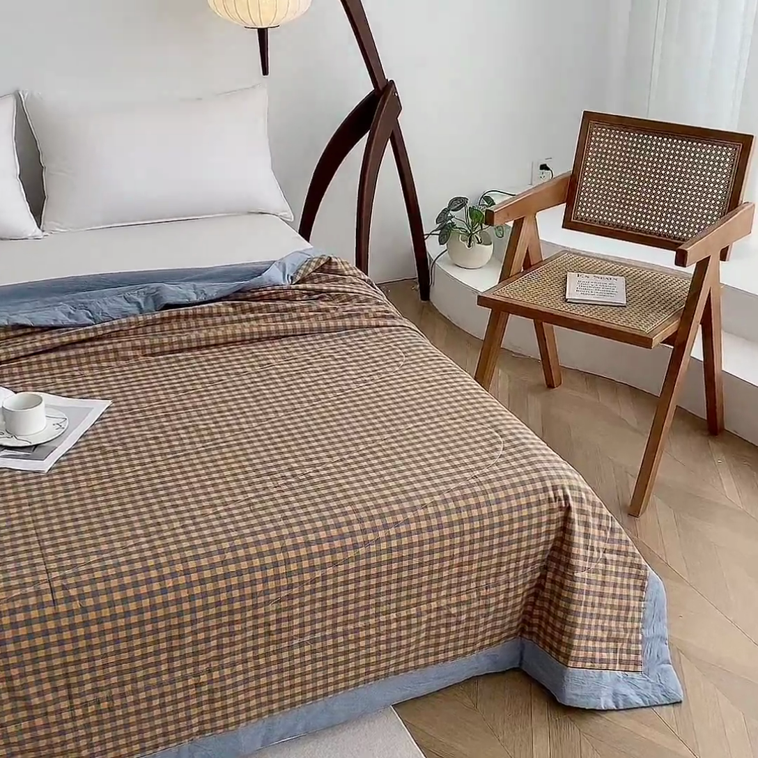 91家纺网 家纺一手货源 找家纺 青螺家纺 双面全棉色织水洗棉新疆棉花被百分百（支持质检）格森橘