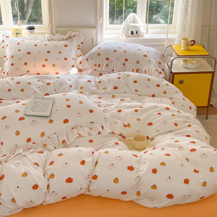 91家纺网 家纺一手货源 找家纺 上尚居 2024直播爆款韩版印花小清新卡通云朵棉四件套 南瓜乐园