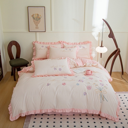 91家纺网 家纺一手货源 找家纺 （总）凯艾玲 2024新款简约轻奢磨毛细斜纹四件套-手捧告白